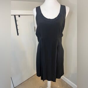 Madison Marcus Black Silk Ruffle Racerback Pleated‎ Shift Dress Large
